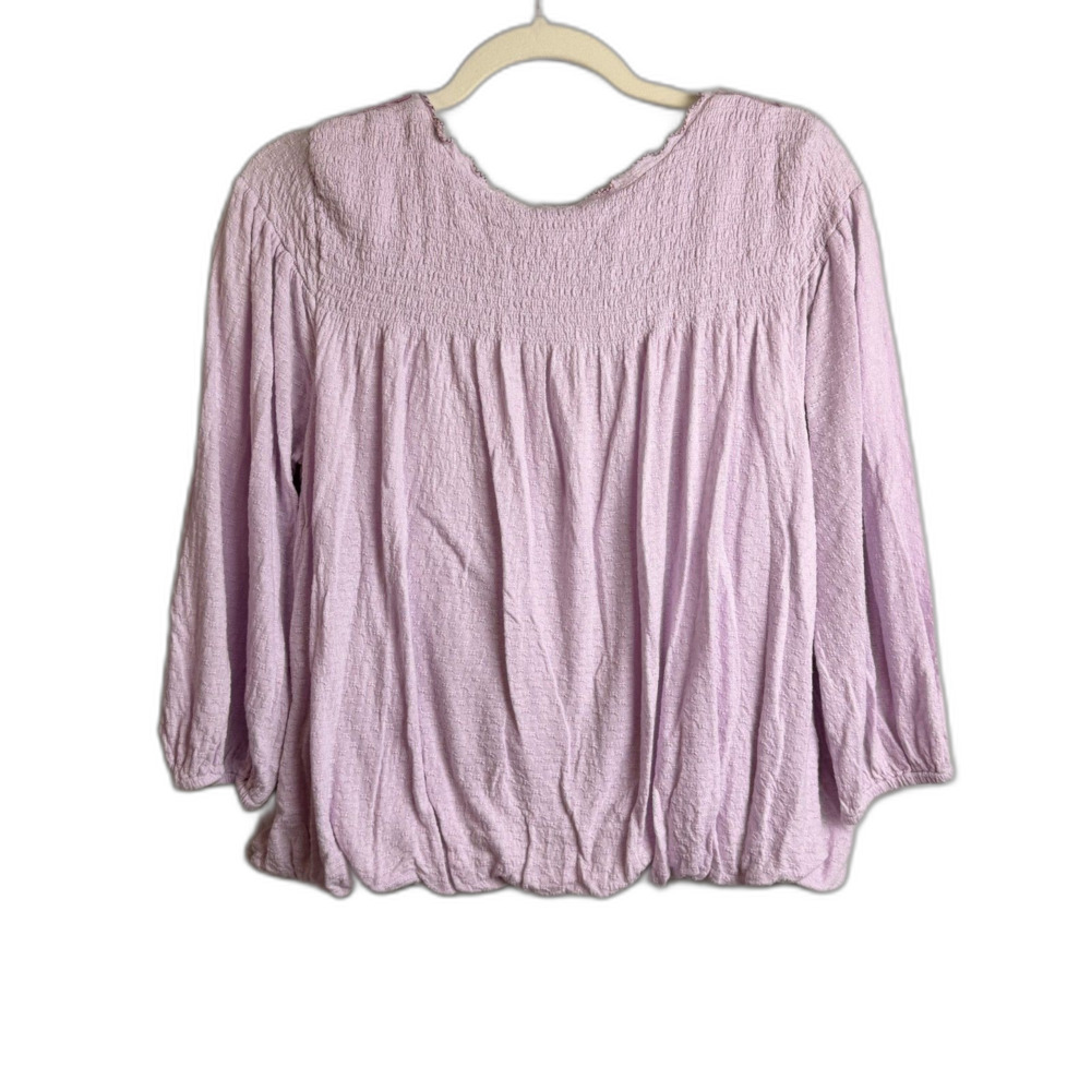 Free People Purple Embroidered Peasant Small Boho Cottagecore 3/4 Sleeve Top - Picture 9 of 14